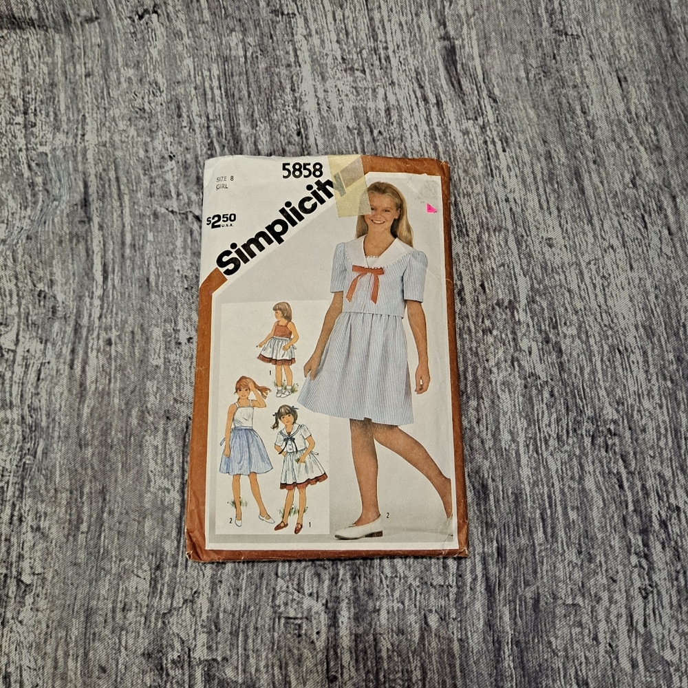 Girl's Sundress And Unlined Jacket, 80s Vintage Simplicity Pattern #5858